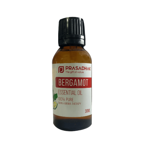 Prasadhak Bergamot Essential Oil bottle - 100% pure oil for aromatherapy and diffuser blends