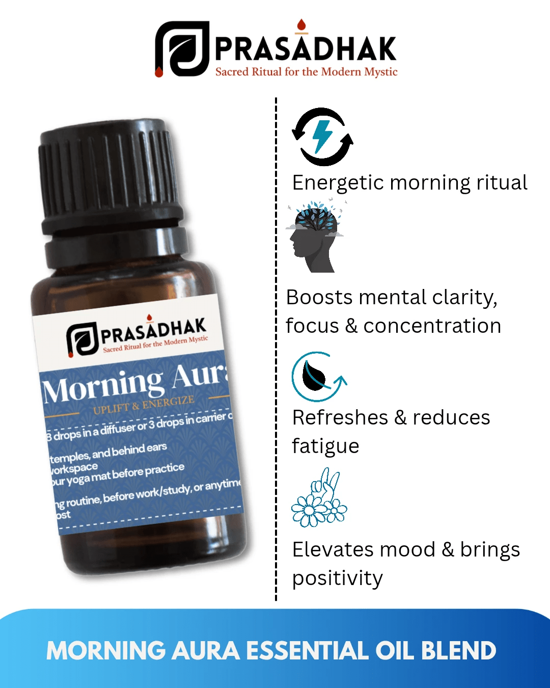 Morning Aura – Uplift & Energize | Essential Oil Blend (30ml) blend blends clarity 6- Prasadhak