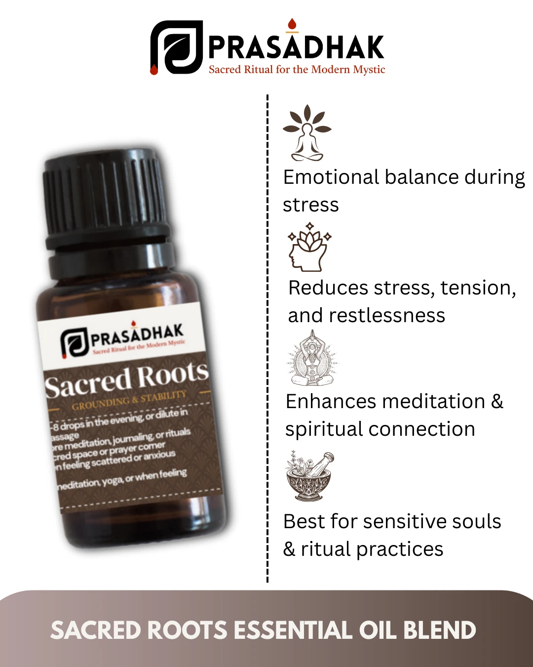 सेक्रेड रूट्स - ग्राउंड एंड बैलेंस | एसेंशियल ऑयल ब्लेंड (30 मिली)