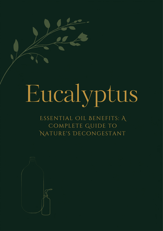 Fresh eucalyptus branches and leaves with amber essential oil bottle on stone — pure eucalyptus essential oil by Prasadhak