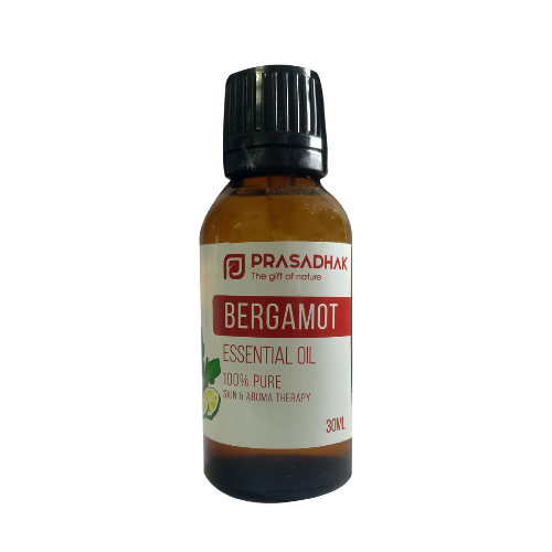 Prasadhak Bergamot Essential Oil bottle - 100% pure oil for aromatherapy