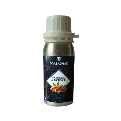 Prasadhak Cold-pressed Almond Oil bottle - pure carrier oil for skin and hair