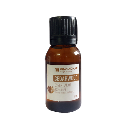 Prasadhak Cedarwood Essential Oil bottle - 100% pure oil for aromatherapy