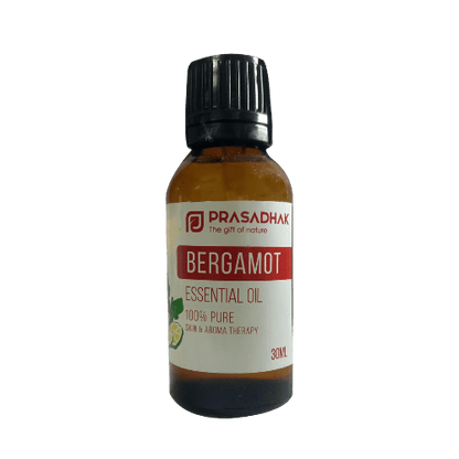 Prasadhak Bergamot Essential Oil bottle - 100% pure oil for aromatherapy and diffuser blends