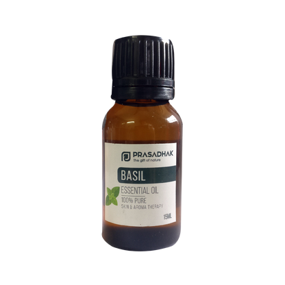 Prasadhak Basil Essential Oil bottle - 100% pure oil for aromatherapy