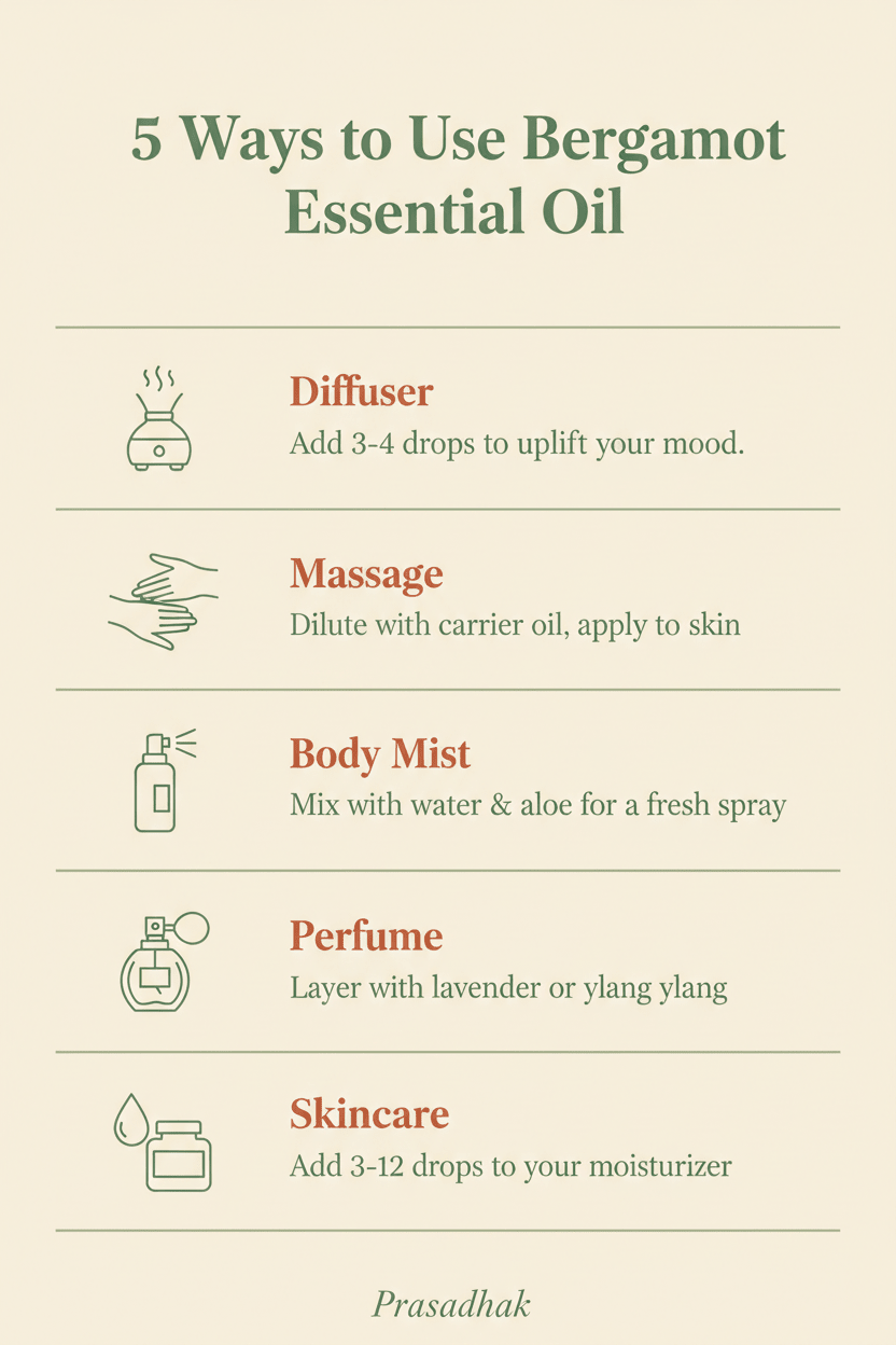 Bergamot 5 Ways Infographic prasadhak essential oils