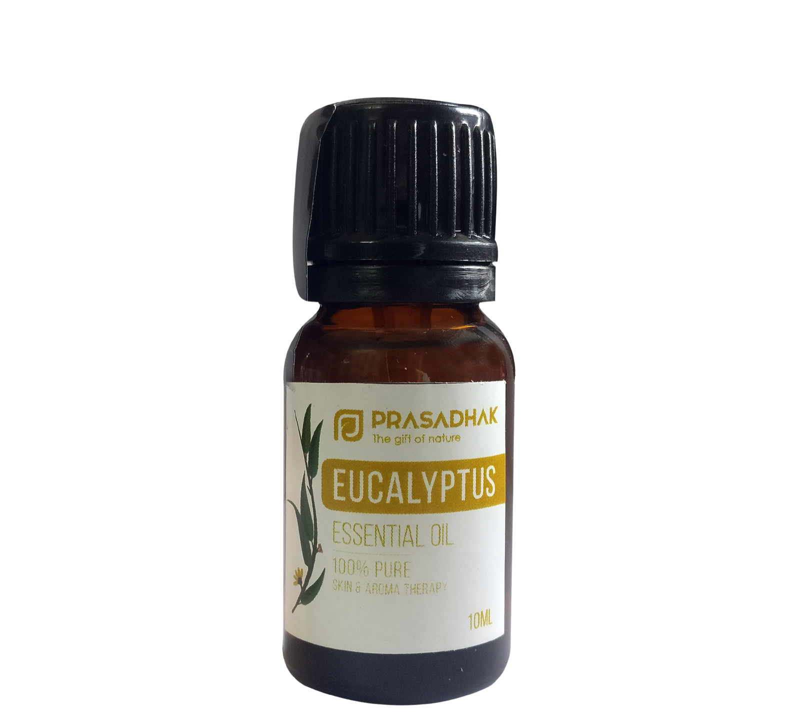 Prasadhak Eucalyptus Essential Oil bottle - 100% pure steam-distilled oil for aromatherapy and diffusers