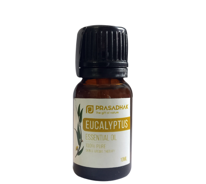 Prasadhak Eucalyptus Essential Oil bottle - 100% pure steam-distilled oil for aromatherapy and diffusers