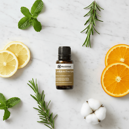 Golden Focus – Clarity & Concentration | Essential Oil Blend (30ml) alertness aromatherapy blend 4- Prasadhak
