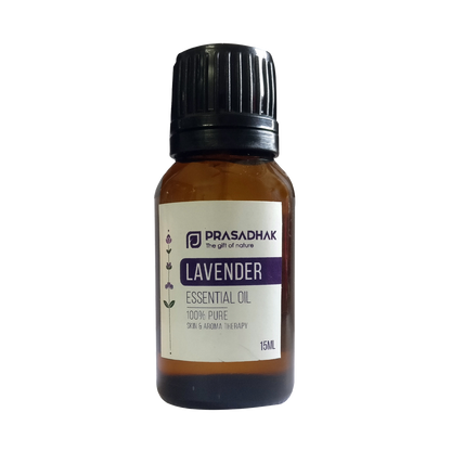 Prasadhak Lavender Essential Oil bottle - 100% pure oil for aromatherapy