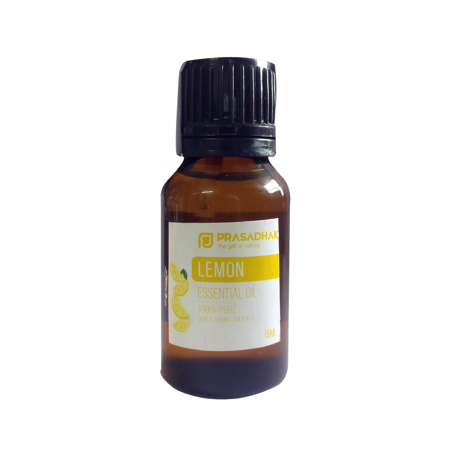 Prasadhak Lemon Essential Oil bottle - 100% pure oil for aromatherapy