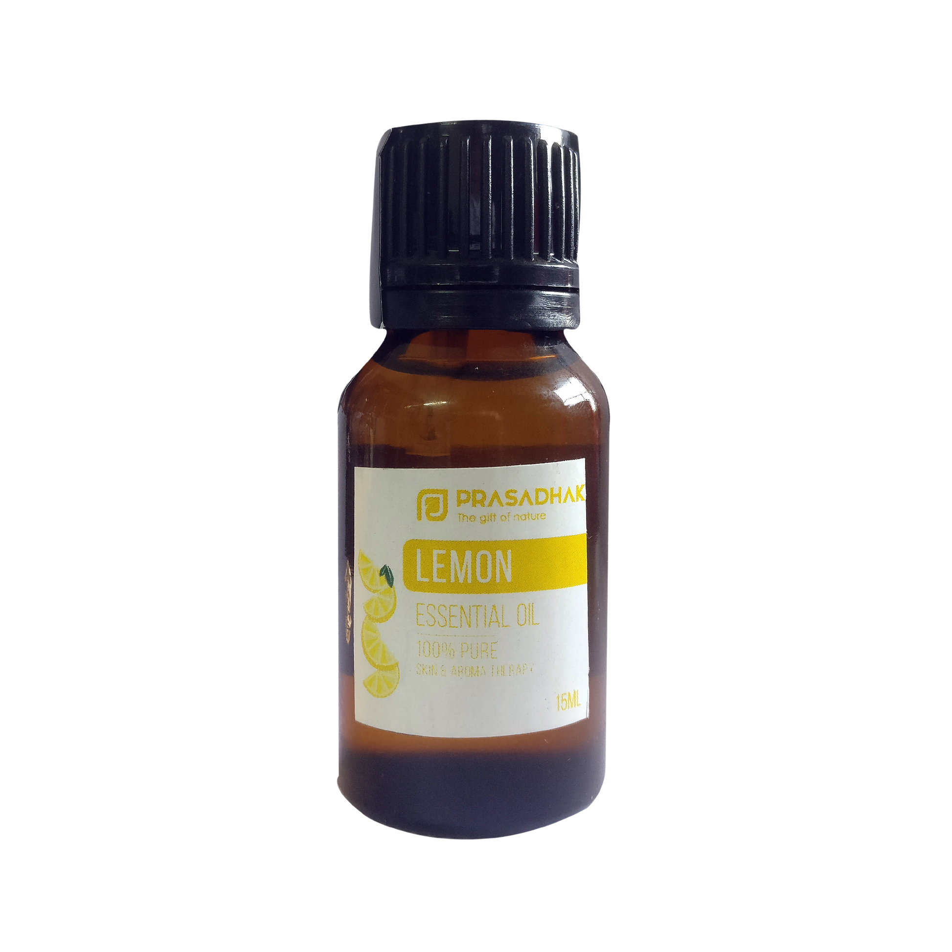 Prasadhak Lemon Essential Oil bottle - 100% pure oil for aromatherapy