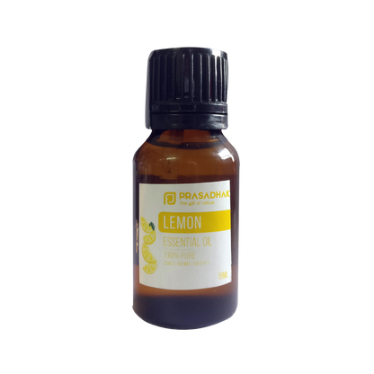Prasadhak Lemon Essential Oil bottle - 100% pure oil for aromatherapy
