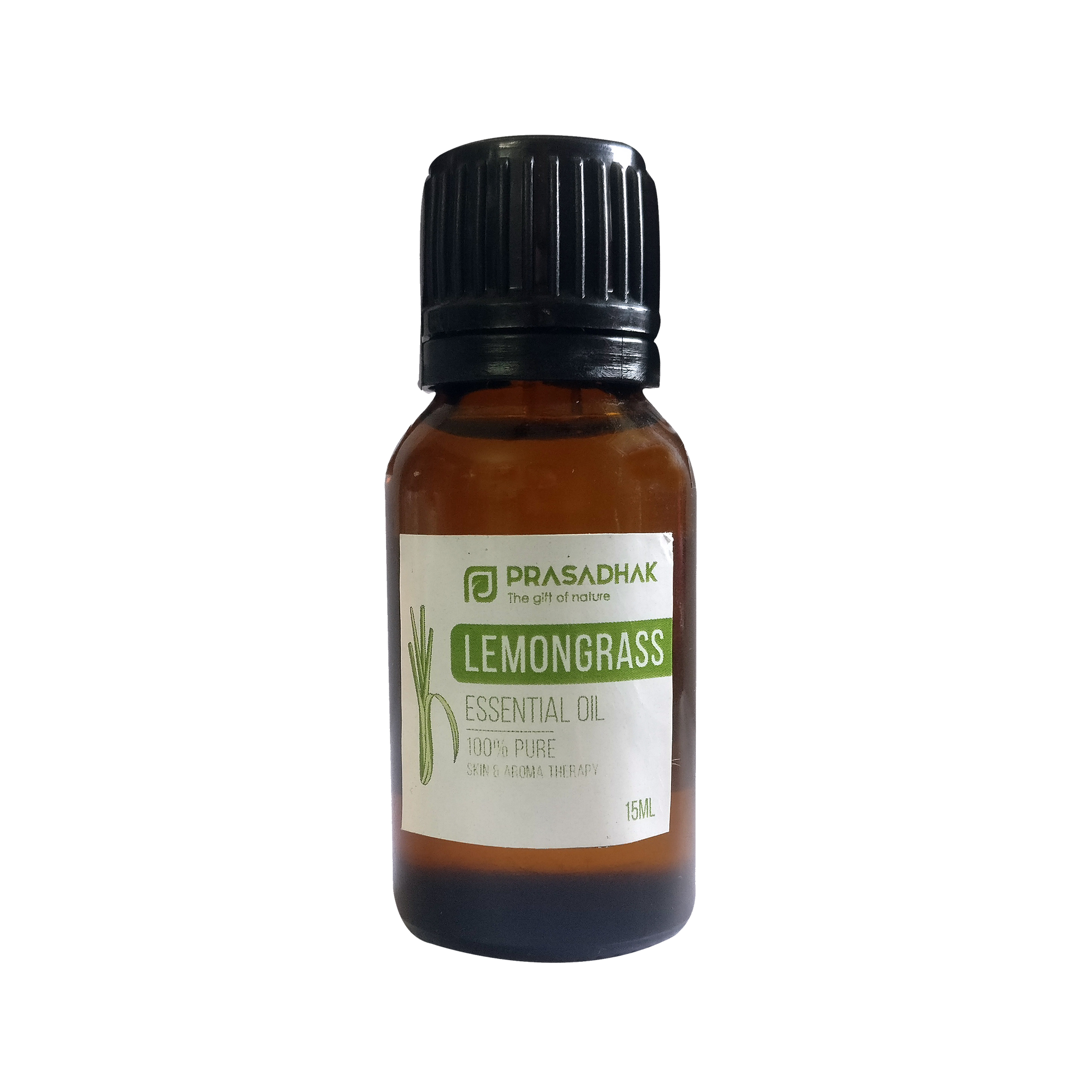 Prasadhak Lemongrass Essential Oil bottle - 100% pure oil for aromatherapy