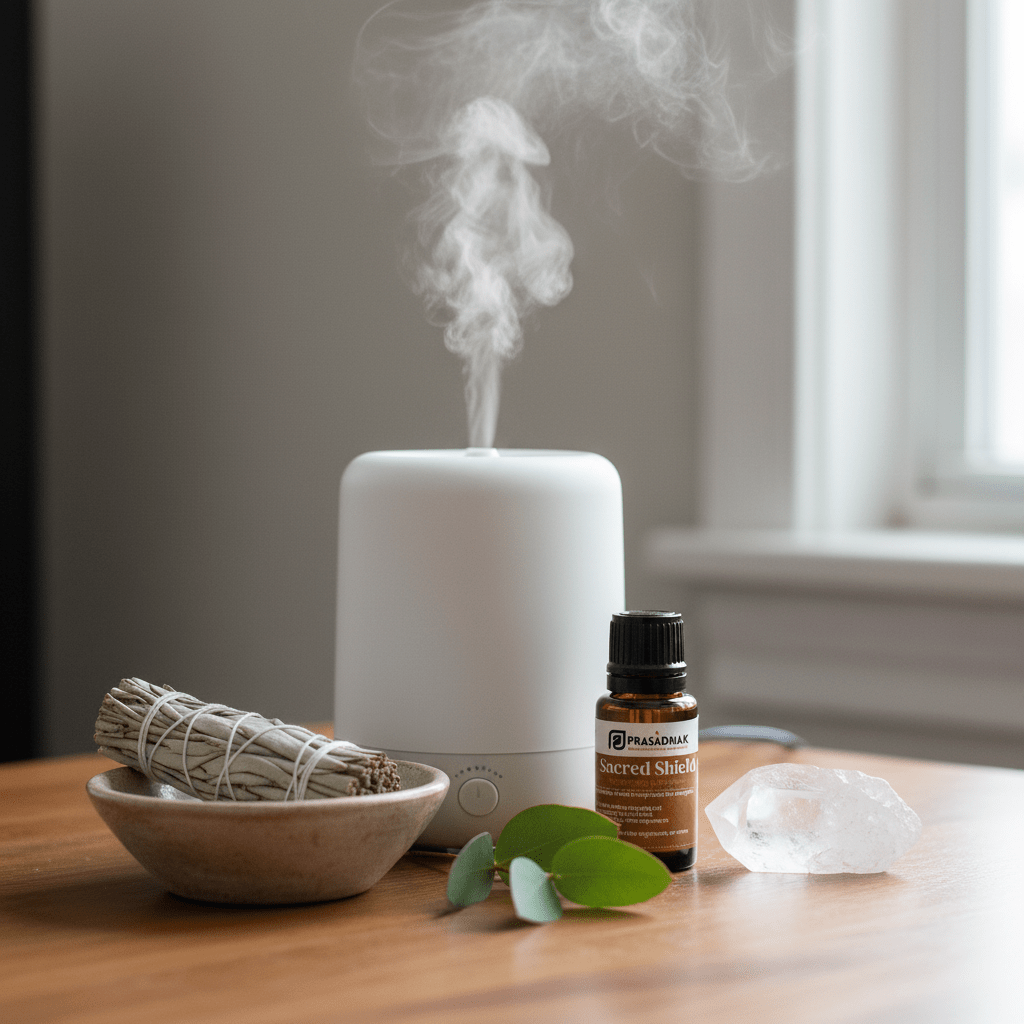 Sacred Shield – Protection & Space Cleansing | Essential Oil Blend (30ml) aromatherapy balance essential oil- Prasadhak