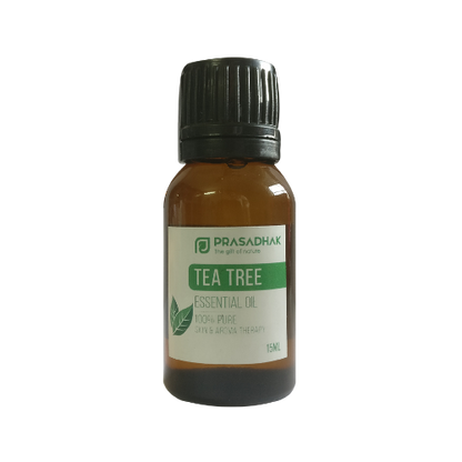 Prasadhak Tea Tree Essential Oil bottle - 100% pure oil for aromatherapy