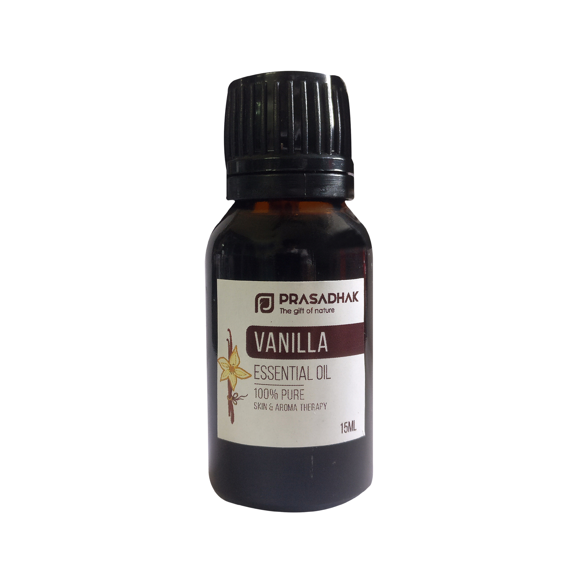 Prasadhak Vanilla Essential Oil bottle - 100% pure oil for aromatherapy